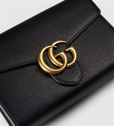 gucci gg marmont leather wallet black|gucci wallet bag with chain.